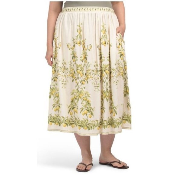 Max Studio Womens Yellow Lemon Pockets Linen Blend Maxi Skirt Plus Sz 2X New - Picture 1 of 10